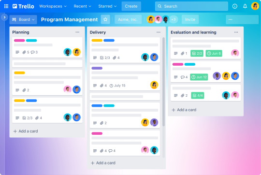 An image showcasing a program management Trello board.