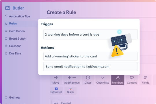 An image showing how to create automation rules on a Trello board