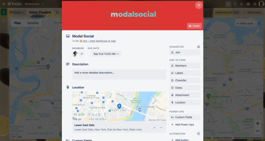 An image showing a Trello card with a map location enabled