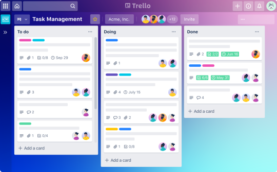 An illustration showing an example of a Trello board used for task management