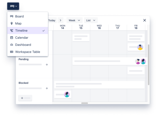 An image showing the Timeline view of a Trello board