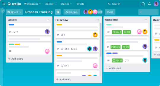 An image of the Process Tracking template for a Trello board