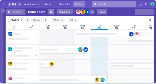 An illustration showing the Timeline view of a Trello board